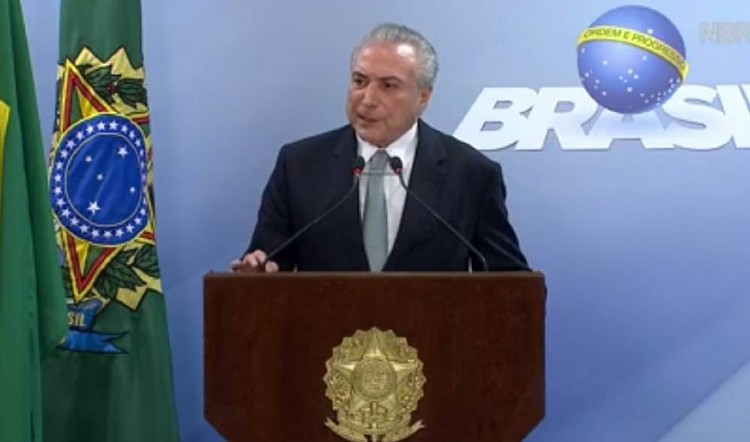Michel Temer em pronunciamento oficial Foto: Reprodução de TV